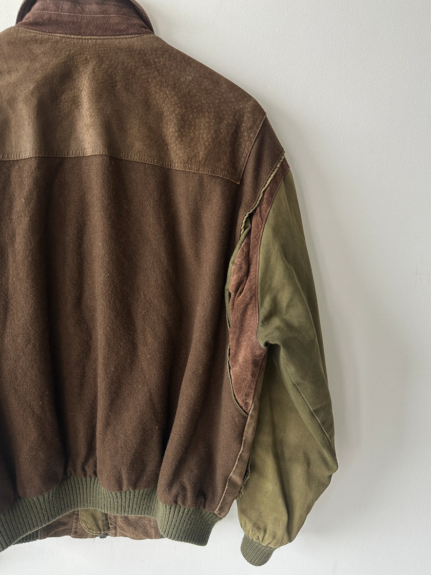 FRENCH LABEL 1980s PANELED BOMBER JACKET WITH SUEDE FRONT