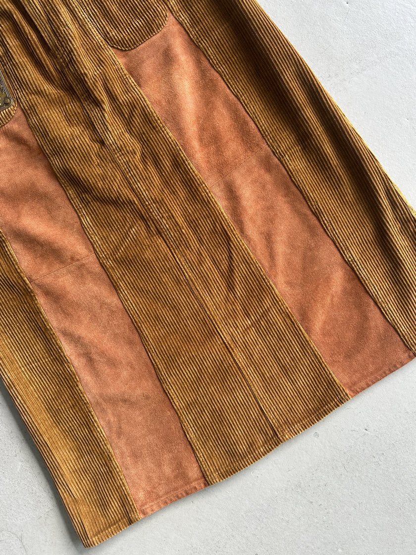 DOLCE & GABBANA - F/W 2002 PANELED CORDUROY AND SUEDE LONG SKIRT