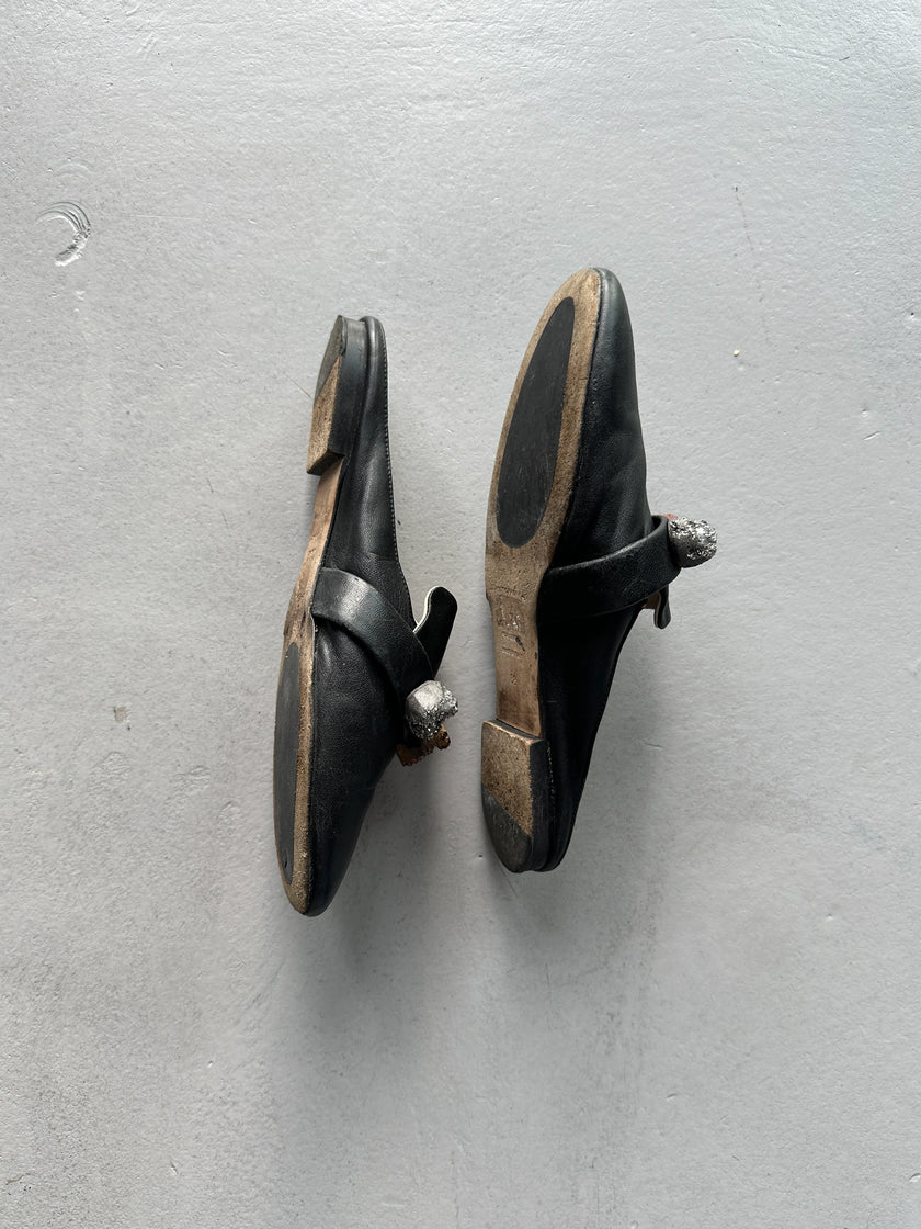 CHRISTOPHER KANE - S/S 2017 LEATHER SLIP ON MULES WITH OVERSIZED CRYSTALS