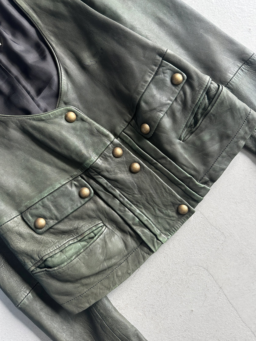 KENZO - 1990s SCOOP NECKLINE LEATHER JACKET