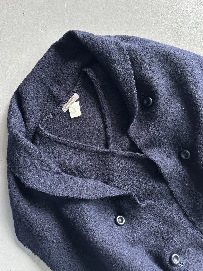 ISSEY MIYAKE - 1980s DOUBLE BREASTED WOOL CARDIGAN WITH SCARF/HOODIE