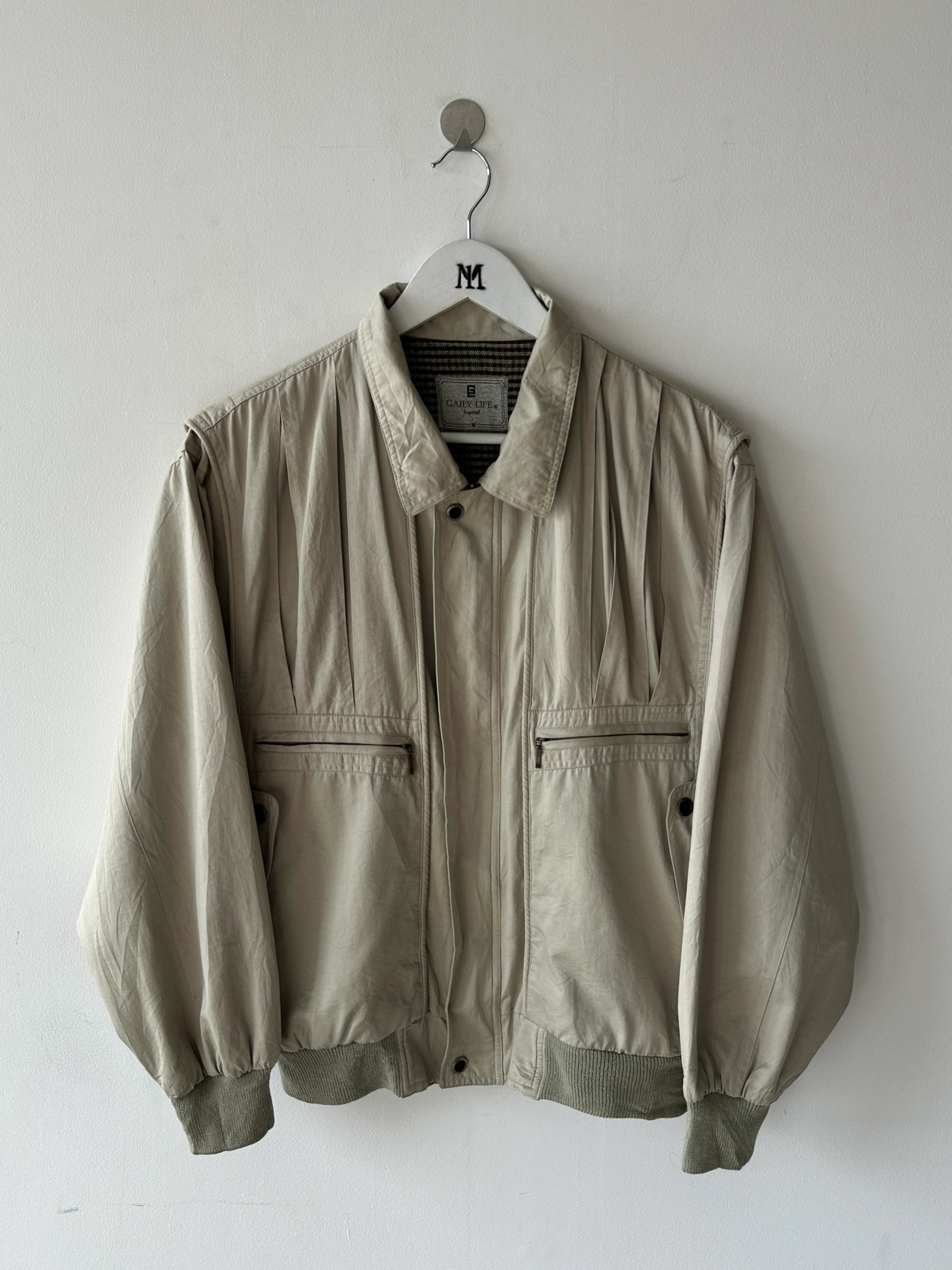NO LABEL 1980s BOMBER JACKET WITH PLEATED FRONT DETAILS