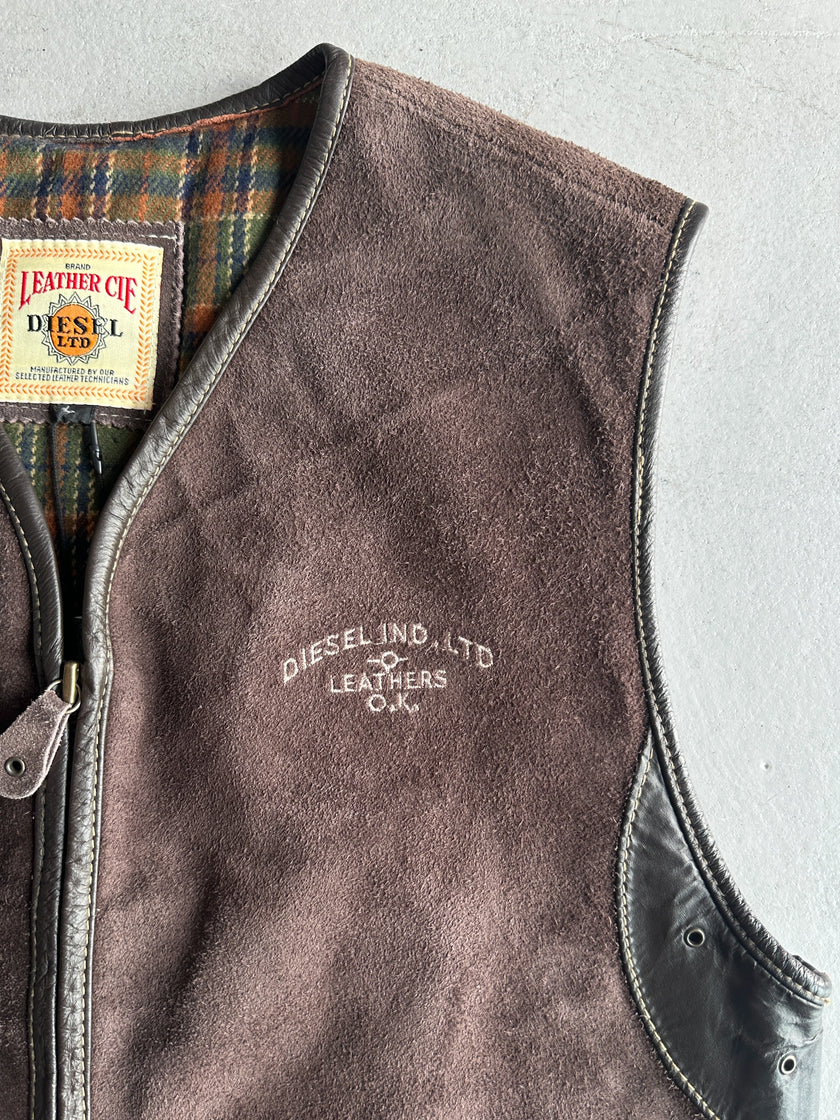 DIESEL - 1990s SUEDE ZIPPED VEST GILET JACKET
