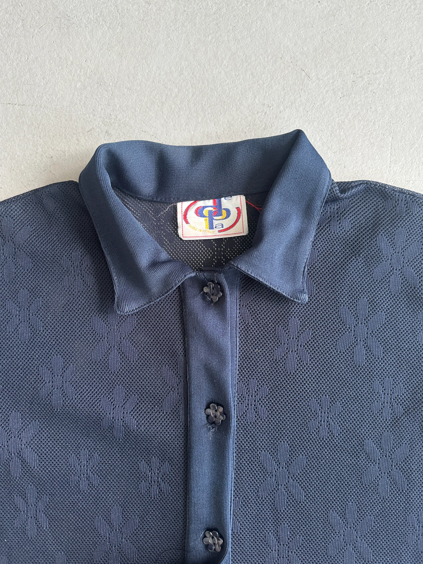 2000s FLORAL PATTERN MESH HALF SLEEVE BUTTONED SHIRT