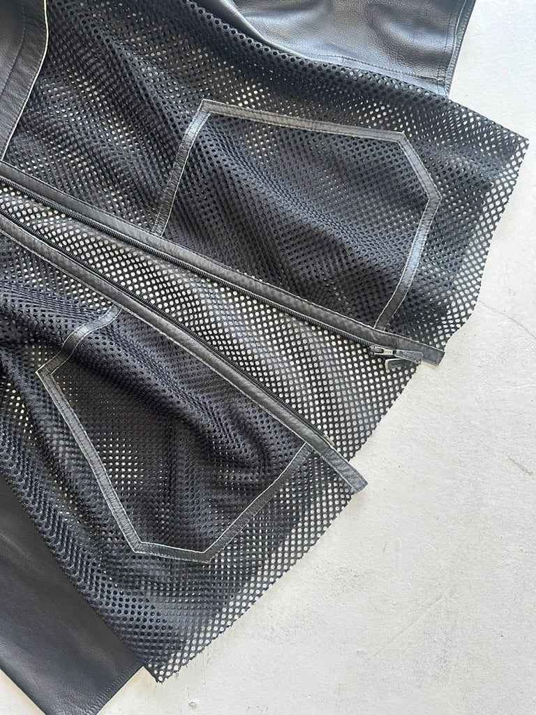 FENDISSIME - 1990s LEATHER AND MESH ZIPPED JACKET