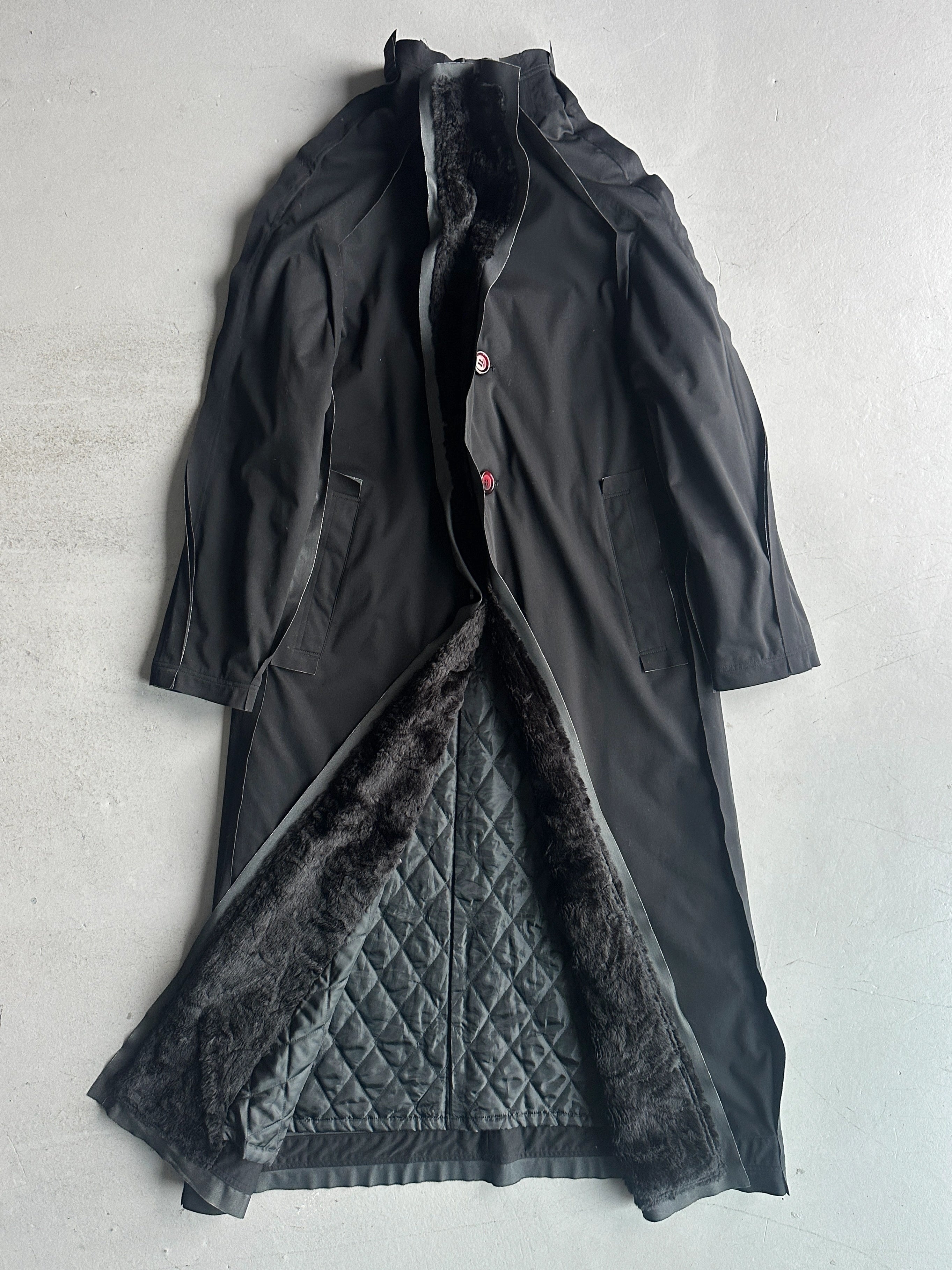 ARRSTON VOLAJU BY KOHSHIN SATOH - 1990s LONG TECHNICAL JACKET WITH FAUX FUR TRIM