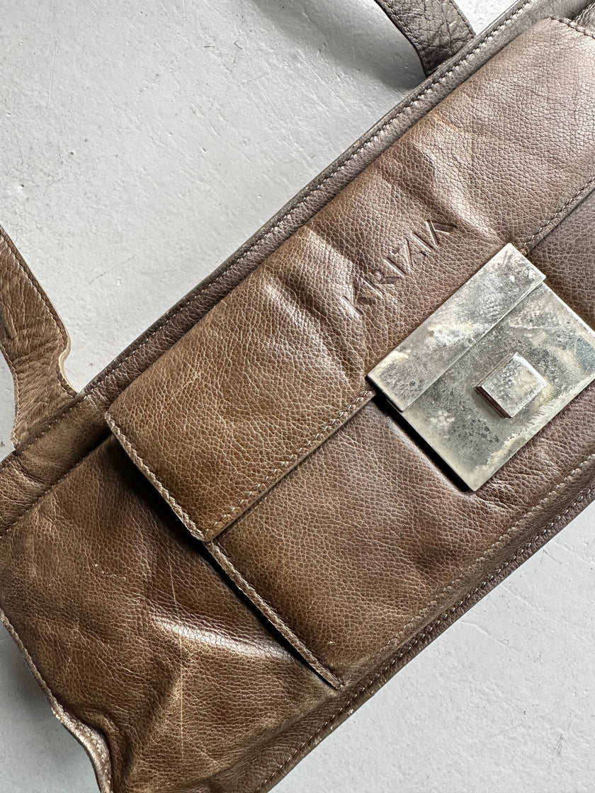 KRIZIA - 1990s LEATHER SILHOUETTE SHOULDER BAG