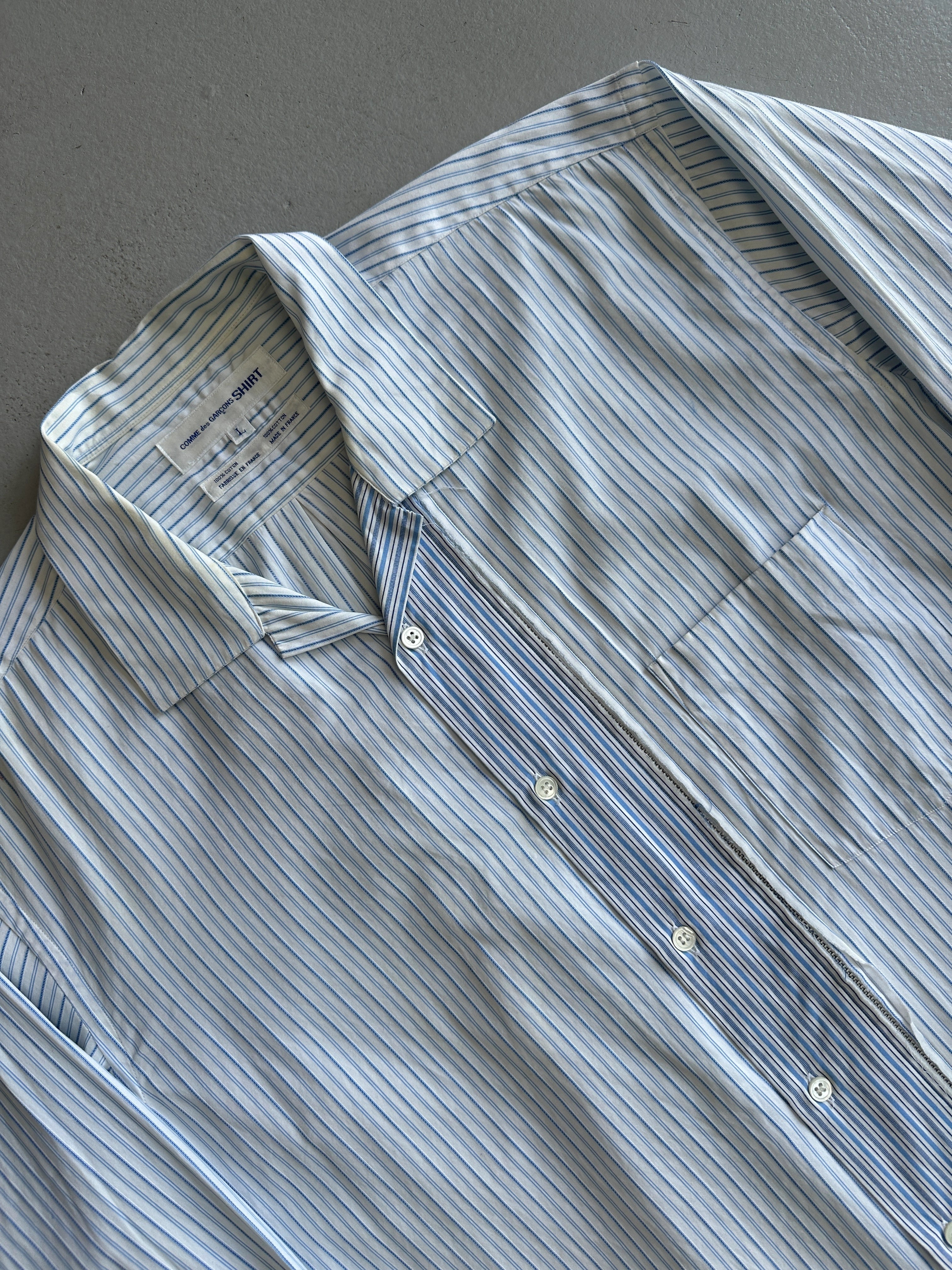 COMME DES GARÇONS - F/W 2009 OVERSIZED STRIPED SHIRT WITH ZIP CONTRASTING PANEL