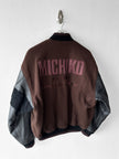 MICHIKO KOSHINO - 1990s BOMBER JACKET WITH CONTRASTING SLEEVE AND DETACHABLE POUCH POCKET