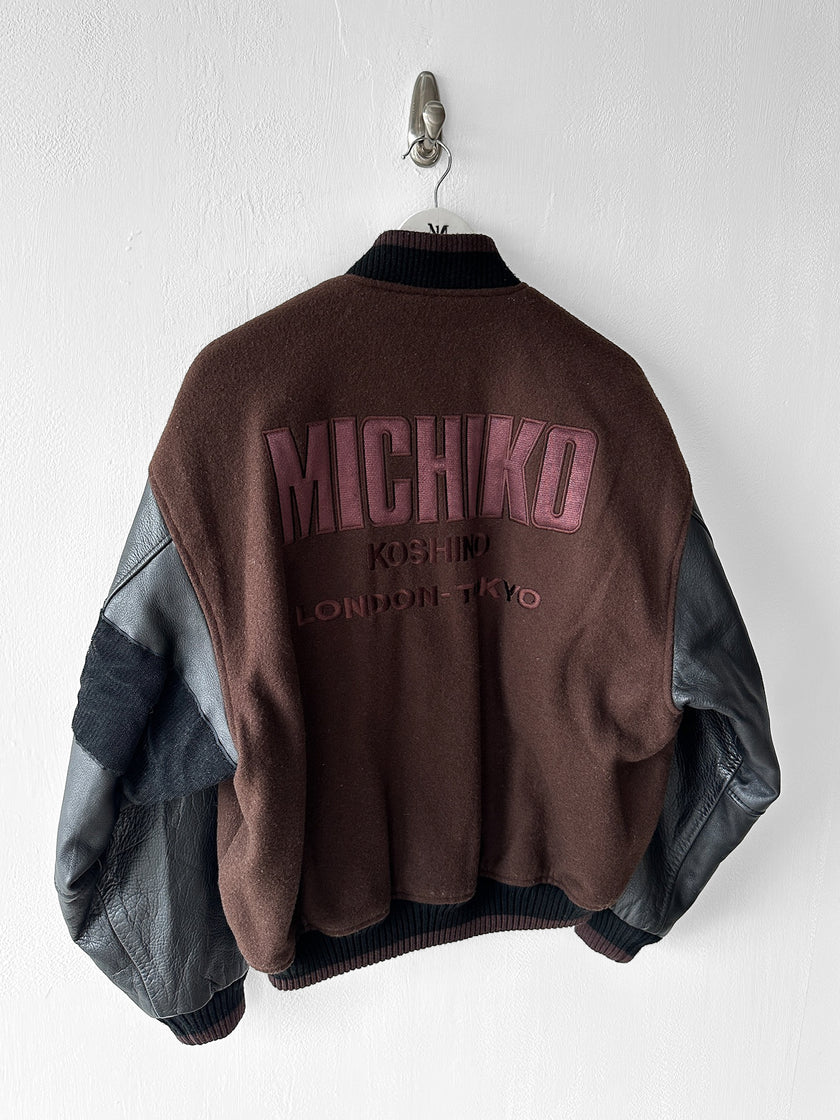 MICHIKO KOSHINO - 1990s BOMBER JACKET WITH CONTRASTING SLEEVE AND DETACHABLE POUCH POCKET