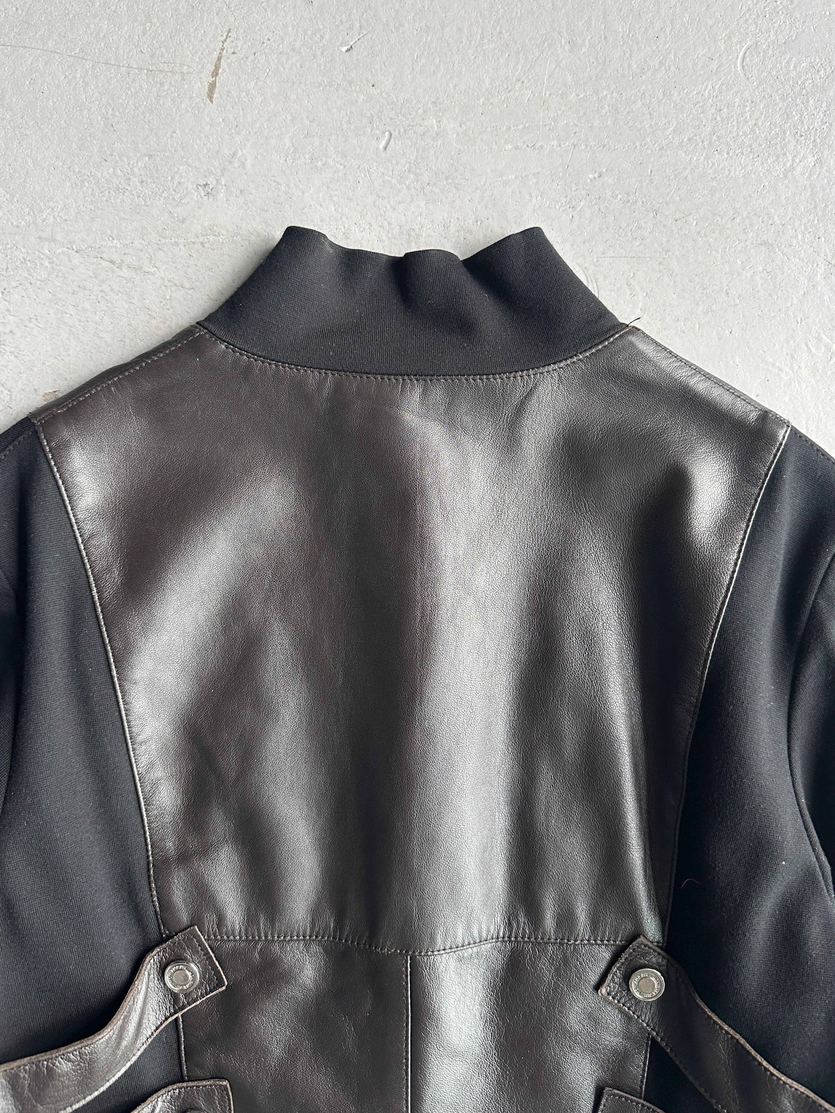 CLAUDE MONTANA - early 2000s BONDAGE JACKET WITH LEATHER FRONT AND BACK PANEL