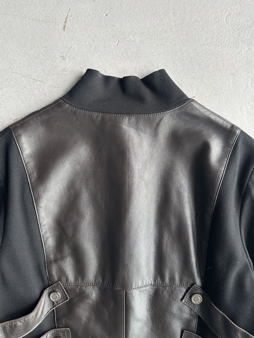 CLAUDE MONTANA - early 2000s BONDAGE JACKET WITH LEATHER FRONT AND BACK PANEL