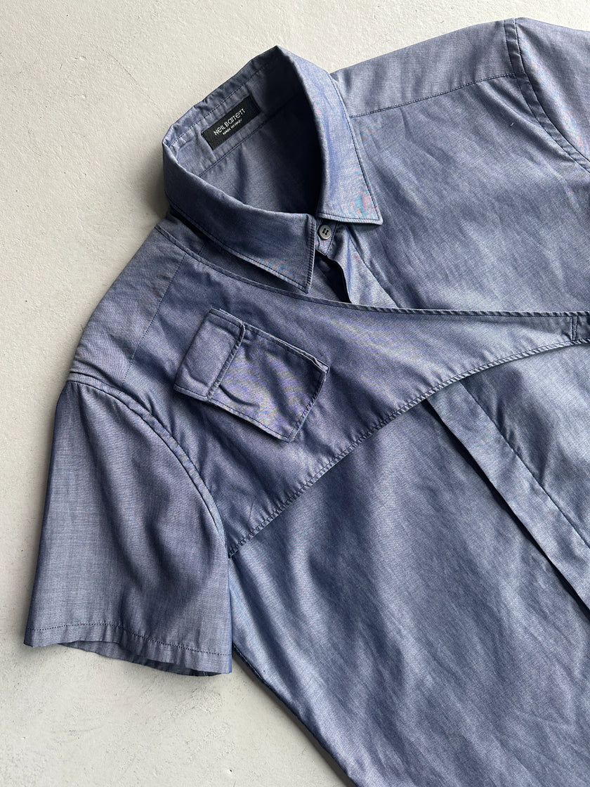 NEIL BARRETT - 2000s BONDAGE HALF SLEEVE SHIRT