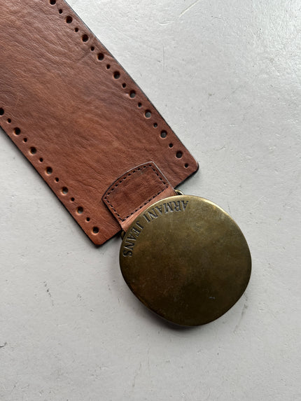 ARMANI JEANS - early 2000s WIDE BELT WITH OVERSIZED ROUNDED BRUSHED BRASS BUCKLE