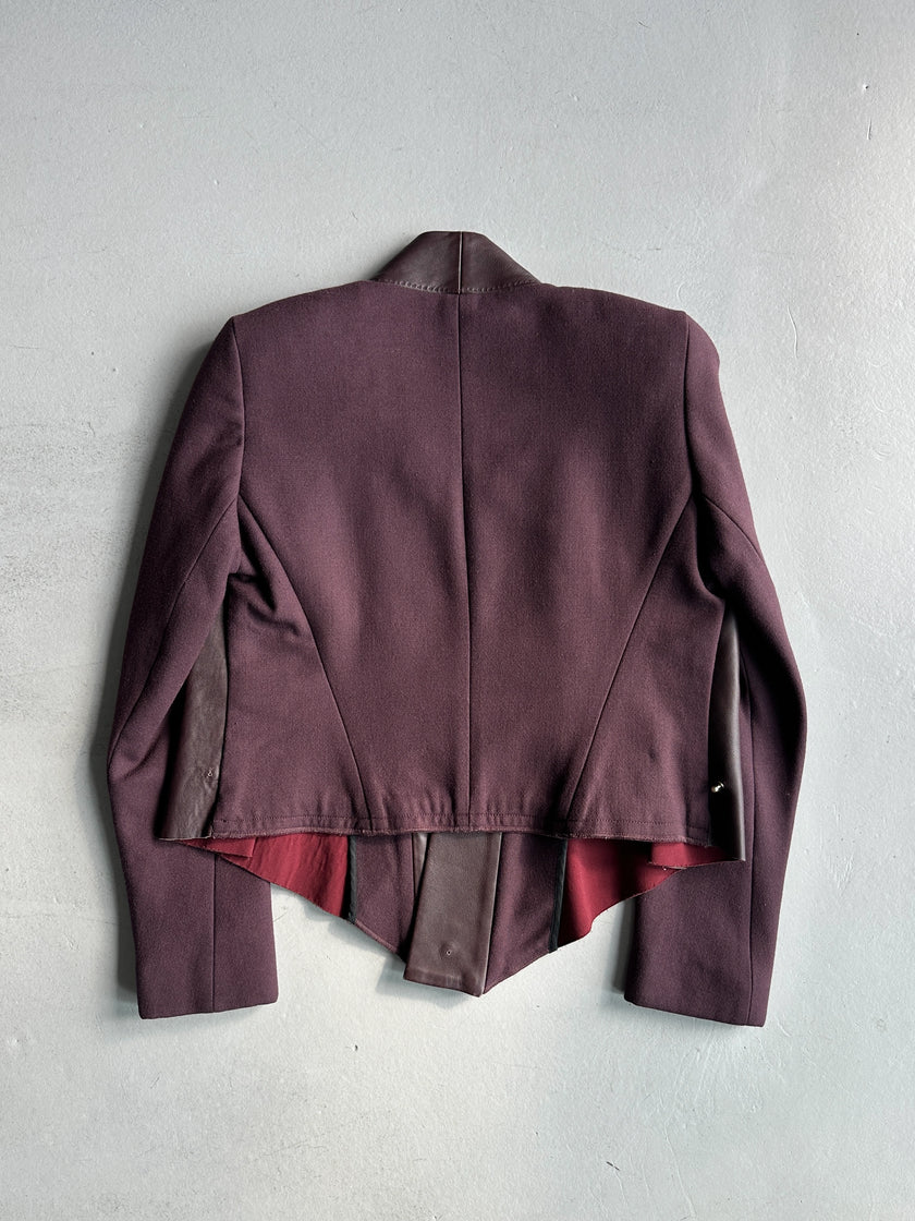 SHARON WAUCHOB - 2000s LEATHER FRONT DRAPED BLAZER