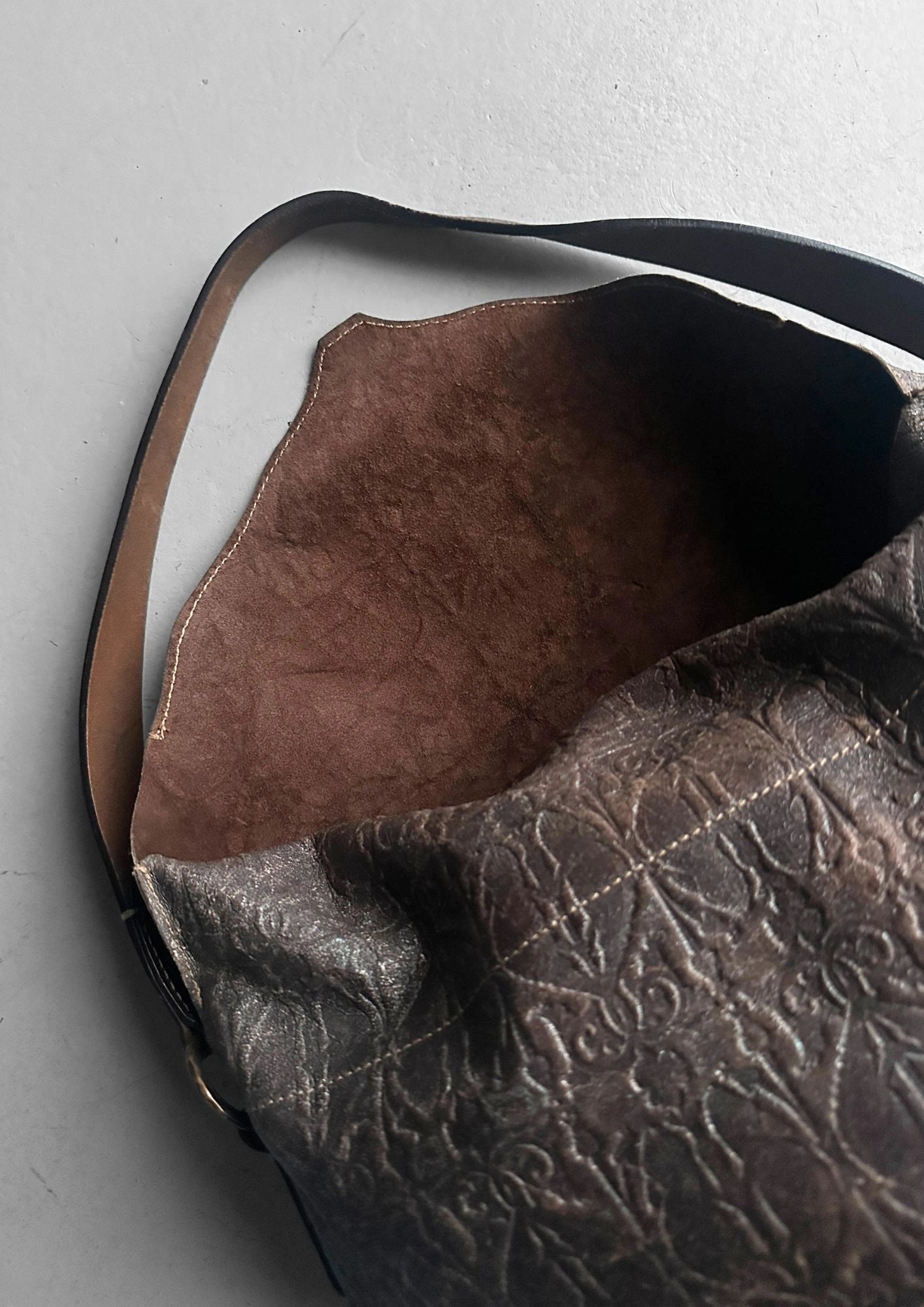 ROBERTO CAVALLI  - early 2000s EMBOSSED LEATHER SLOUCHY SHOULDER BAG