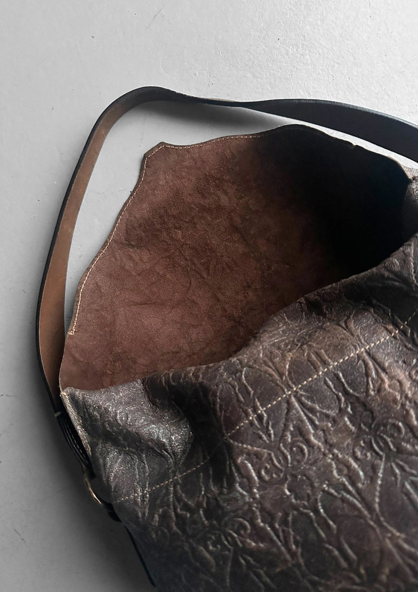 ROBERTO CAVALLI  - early 2000s EMBOSSED LEATHER SLOUCHY SHOULDER BAG