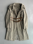 COP COPINE - 2000s RELAXED TEXTURED COAT WITH CROSSED DOUBLE LEATHER BELT