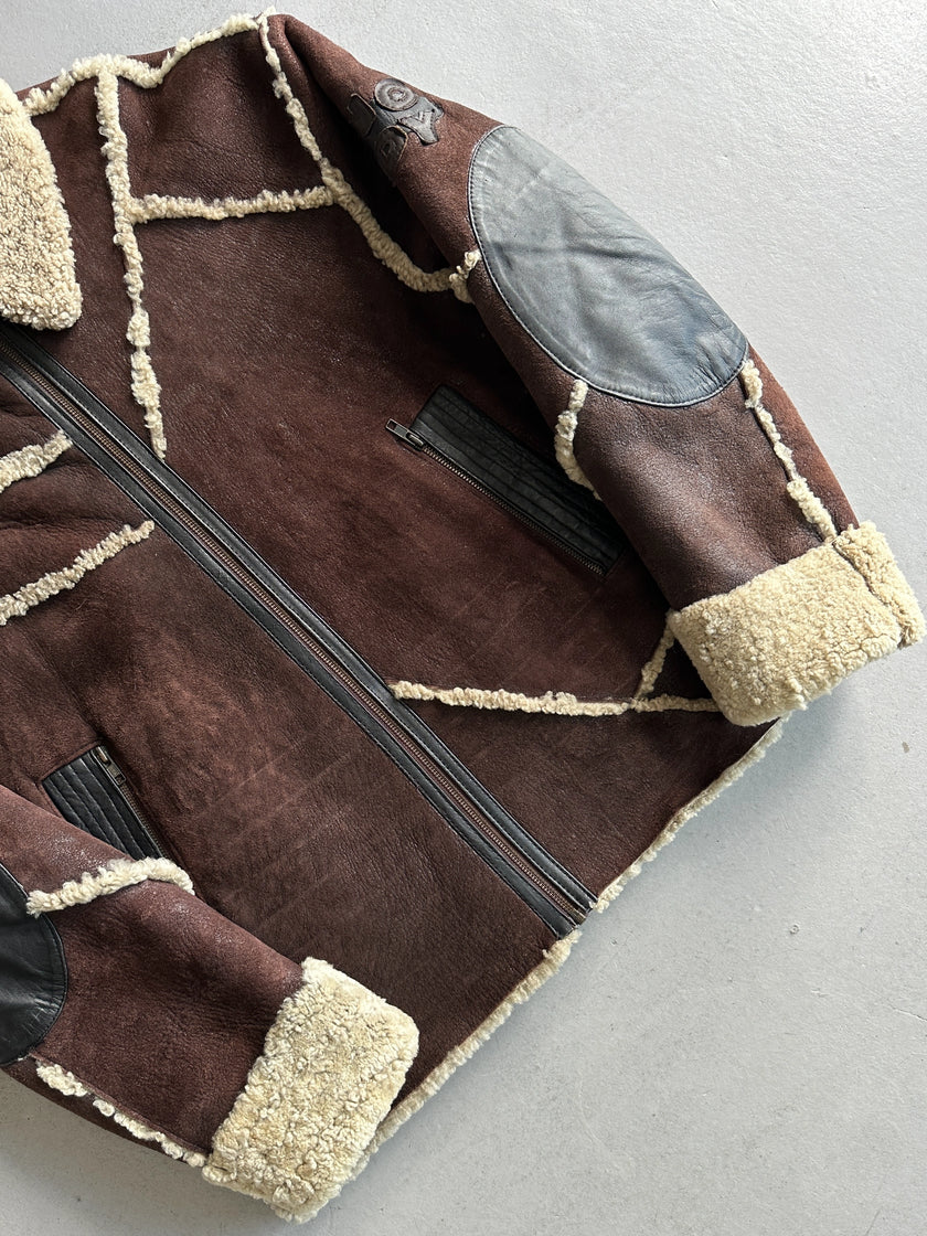 ZINO & JUDY - 1990s PANELED SHEARLING BOMBER JACKET