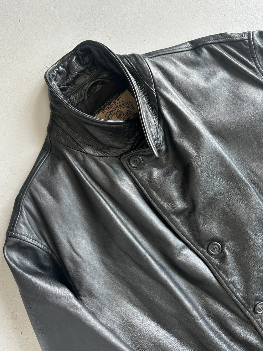ARMANI JEANS - 1990s STRAIGHT FIT LEATHER JACKET