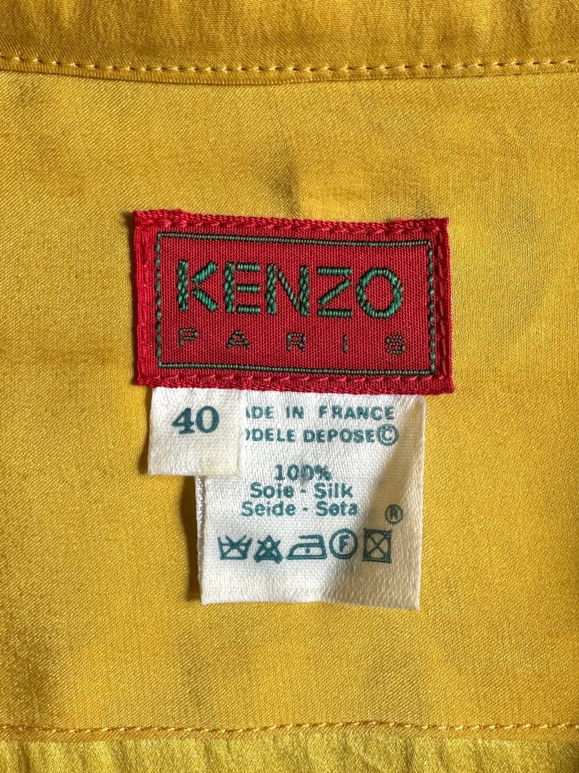 KENZO - 1980s TIE WAIST OPEN FRONT SILK BLOUSE