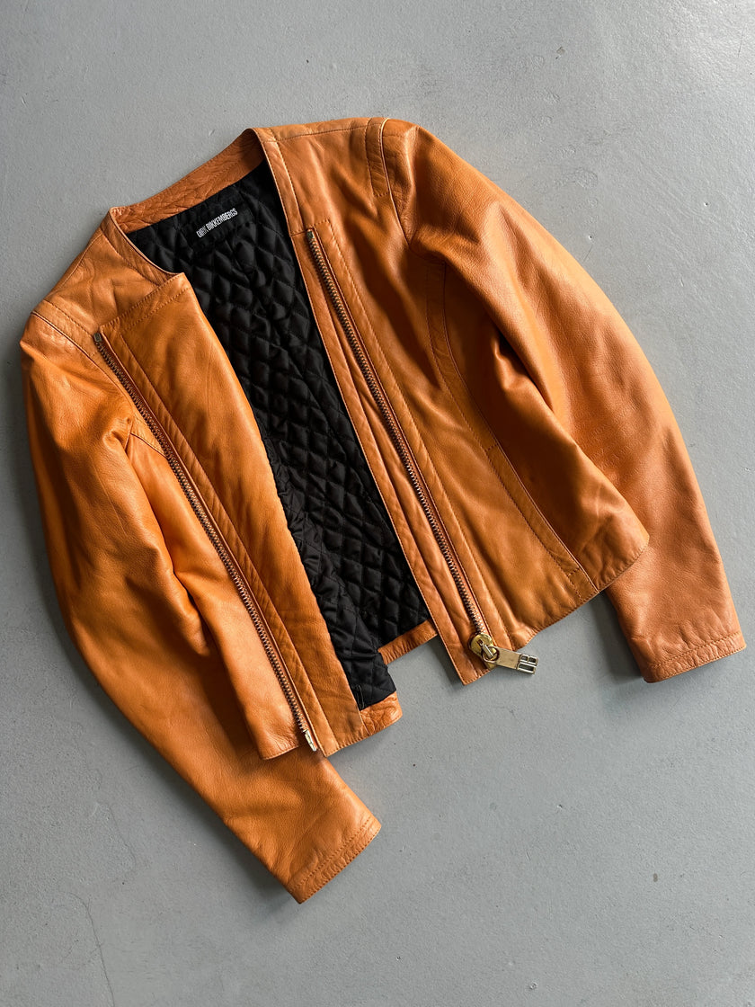 DIRK BIKKEMBERGS - 1990s LEATHER JACKET WITH OVERSIZED ZIP PULL DETAIL