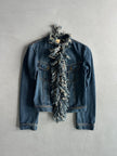 PLEIN SUD - 1990s FRAYED RUFFLES FRONT DENIM JACKET