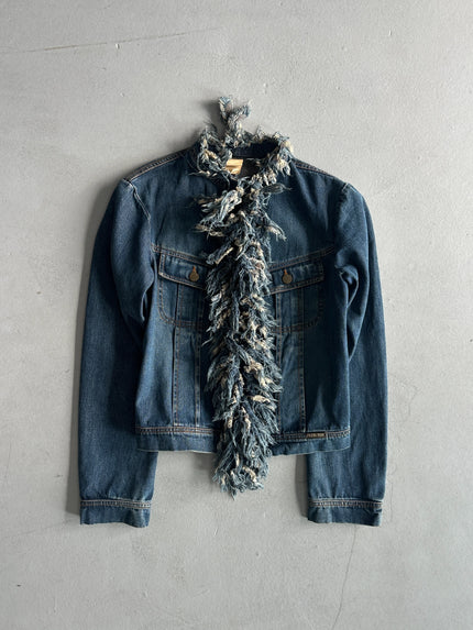 PLEIN SUD - 1990s FRAYED RUFFLES FRONT DENIM JACKET