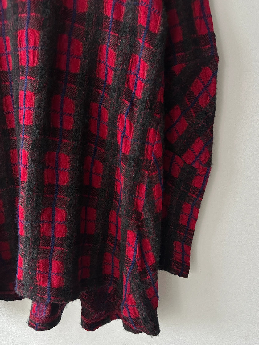 ZUCCA - early 2000s PLAID LONG SLEEVE TOP WITH FLARED HEM