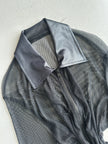 2000s ZIPPED MESH SHIRT WITH SATIN POINTED COLLAR