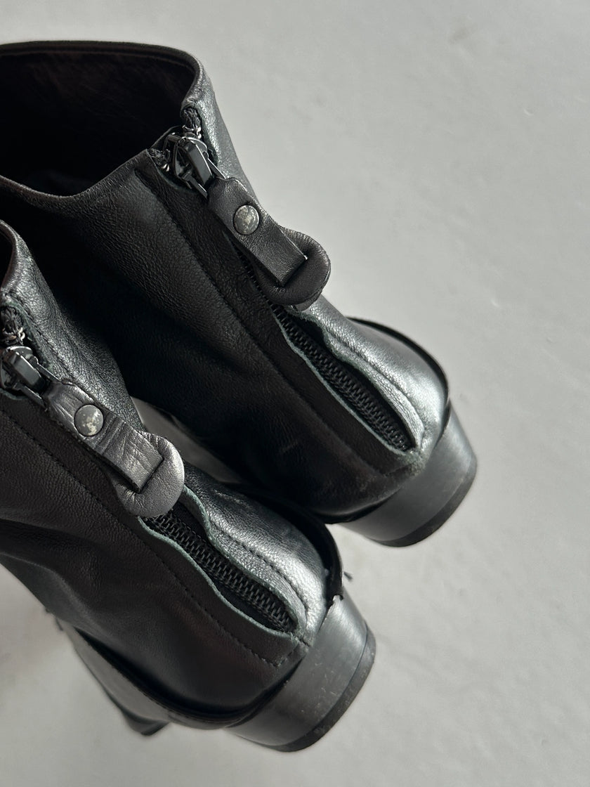 MARITHÉ + FRANÇOIS GIRBAUD - early 2000s SOFT LEATHER ANKLE BOOTS WITH LACE WRAPAROUND DETAILING