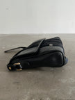 1970s LEATHER MESSENGER BAG WITH VELVET STRIPE DETAILS