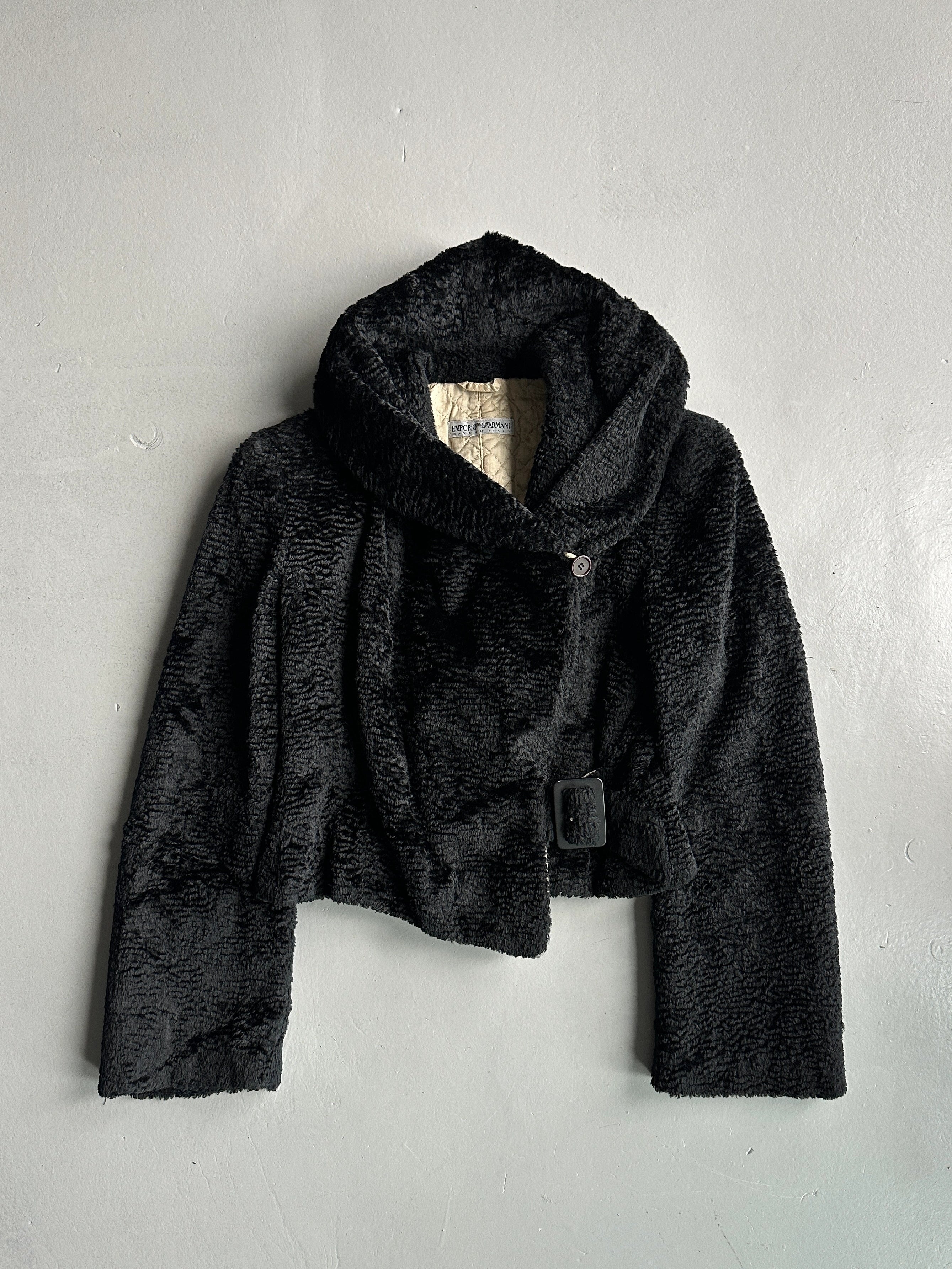 EMPORIO ARMANI - 1980s WAVED FAUX FUR BELTED JACKET