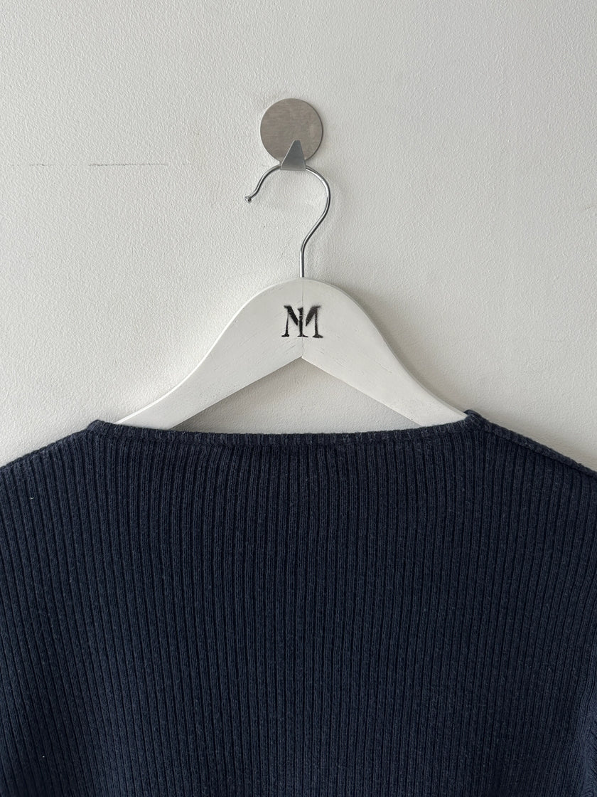 EMPORIO ARMANI - 1980s OPEN SLIT FRONT CROP FIT LONG SLEEVE TOP