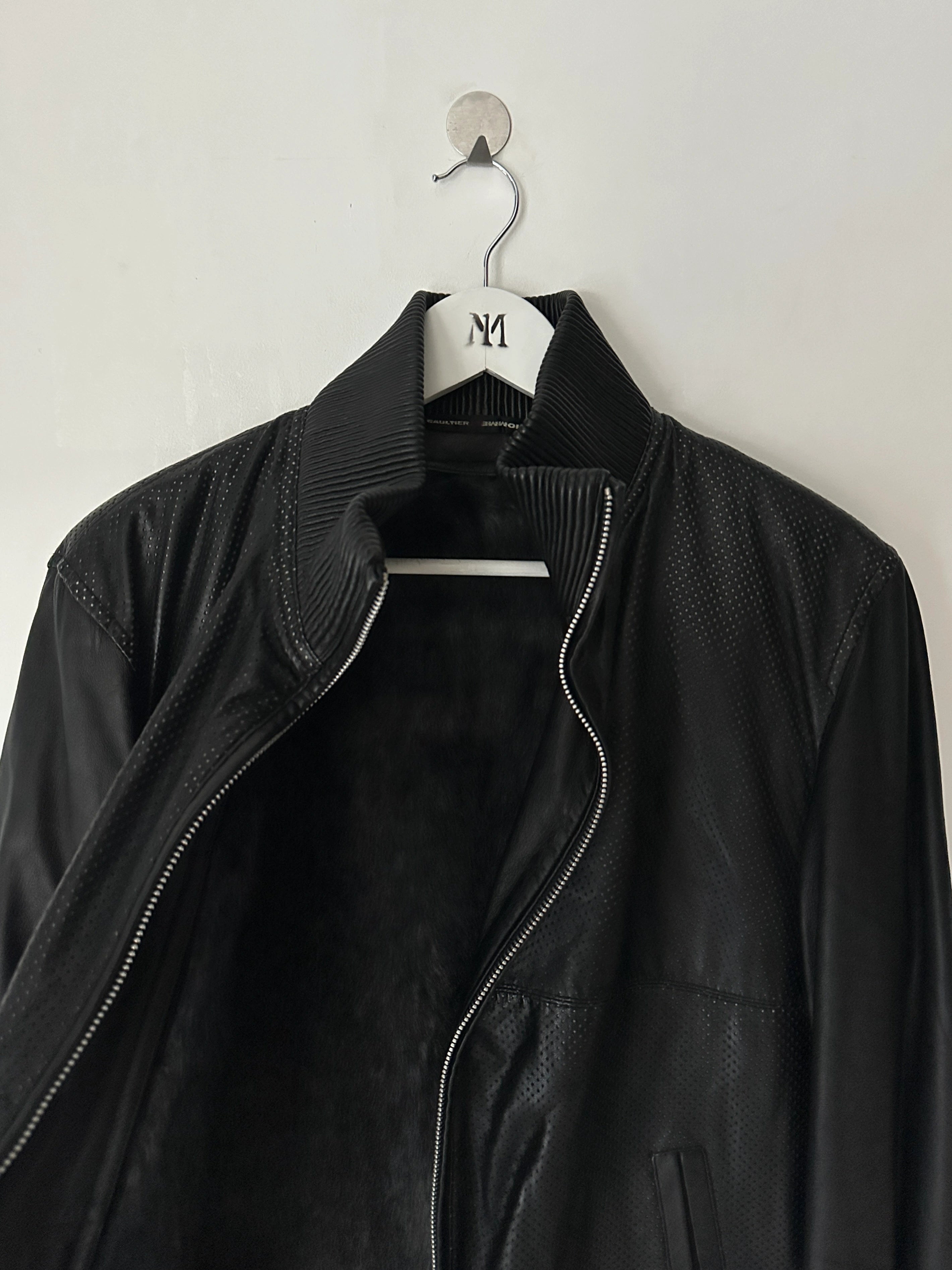 JEAN PAUL GAULTIER OBJET - 1990s PERFORATED LEATHER JACKET WITH ZIP OFF FUR LINING