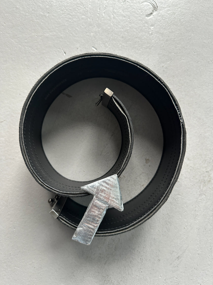 DIRK BIKKEMBERGS - S/S 1998 WIDE LEATHER BELT WITH METAL CHARM DETAIL