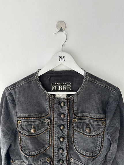 GIANFRANCO FERRÉ - early 2000s CROP FIT DENIM JACKET WITH EXPOSED ZIP DETAILS