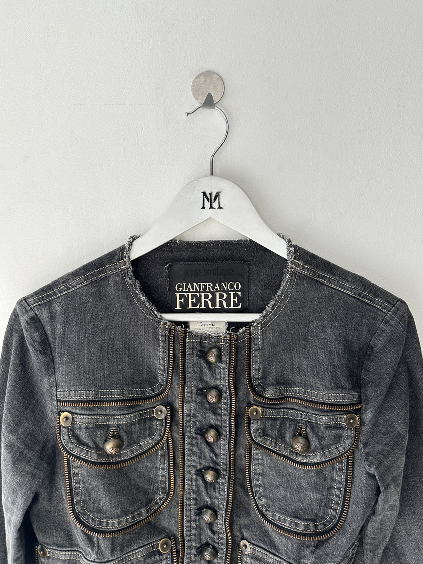 GIANFRANCO FERRÉ - early 2000s CROP FIT DENIM JACKET WITH EXPOSED ZIP DETAILS