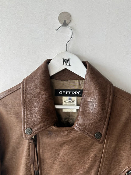 GIANFRANCO FERRÉ - early 2000s ASYMMETRICAL FRONT LEATHER BIKER JACKET
