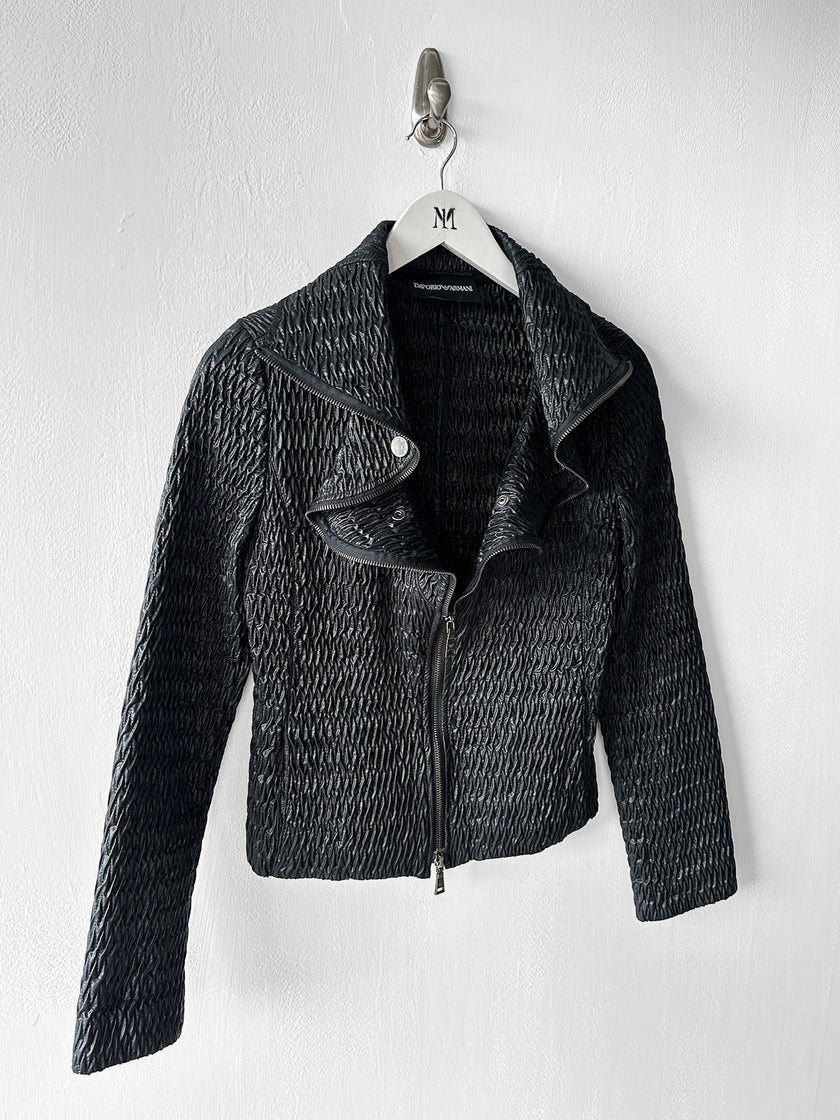 EMPORIO ARMANI - F/W 2009 TEXTURED JACKET WITH RUFFLED COLLAR AND ZIP DETAILS