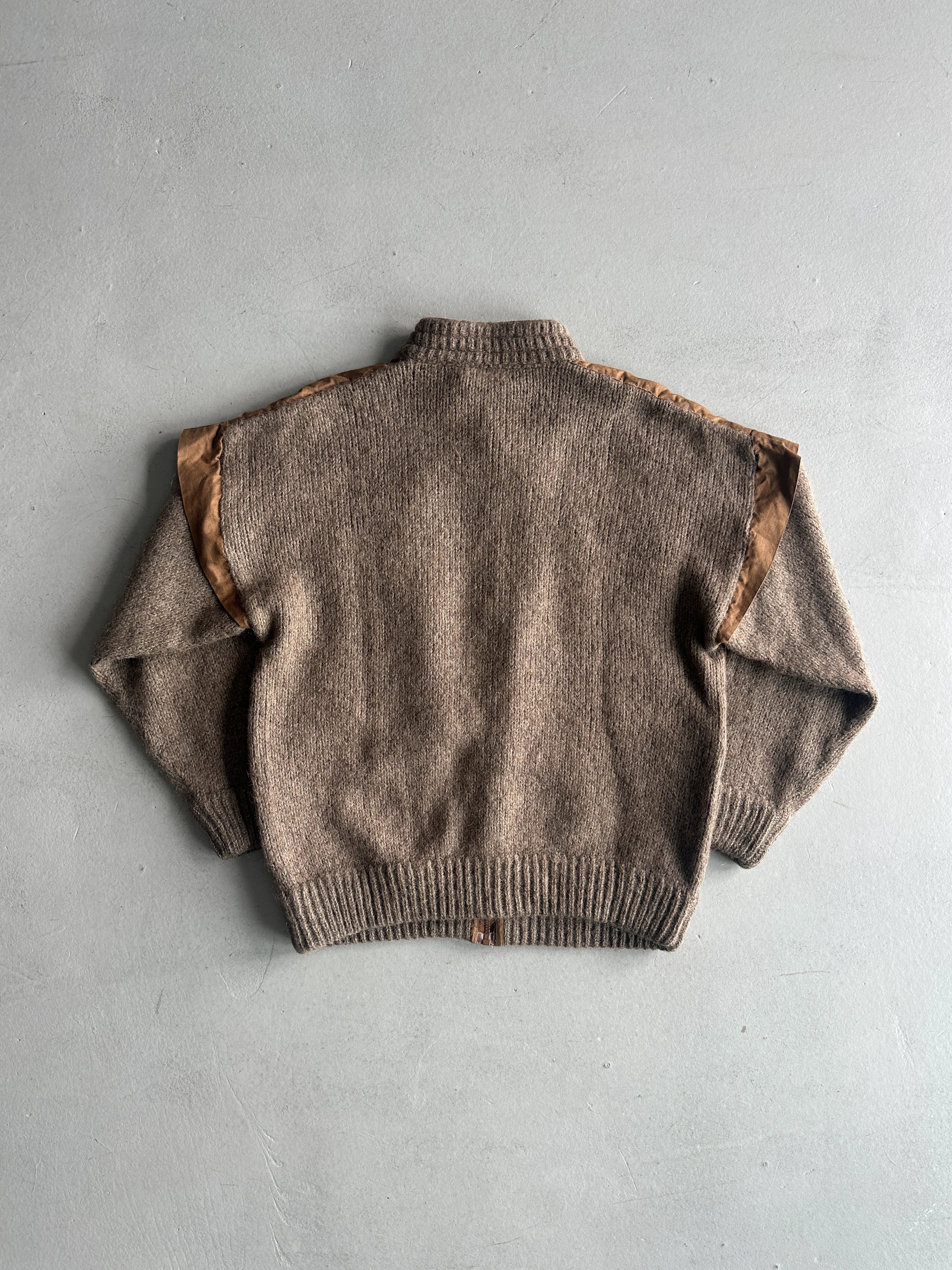 1980s CHUNKY KNIT PANELED JACKET WITH OVERSIZED LEATHER POCKETS