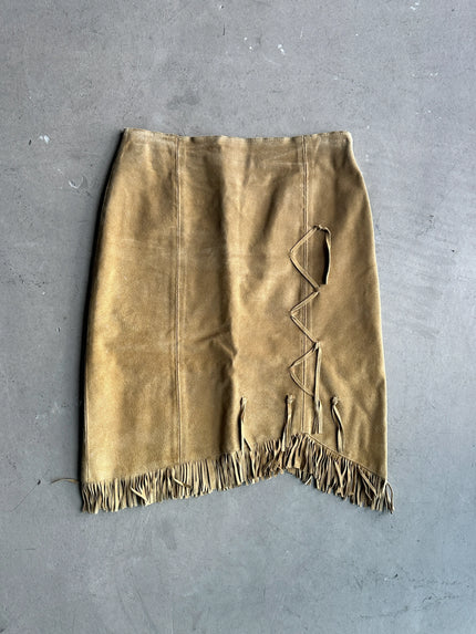 2000s SUEDE SKIRT WITH FRINGE