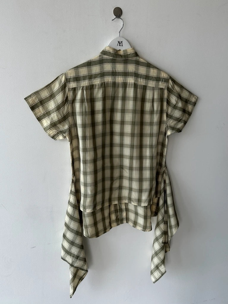 COMME DES GARÇONS - S/S 1994 CHECKED SHORT SLEEVE SHIRT WITH FLOWING DETAILS AT HEM