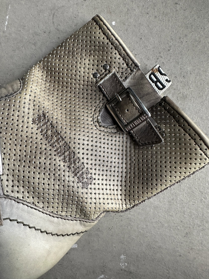 BIKKEMBERGS - 2000s PERFORATED DISTRESSED LEATHER ANKLE BOOTS