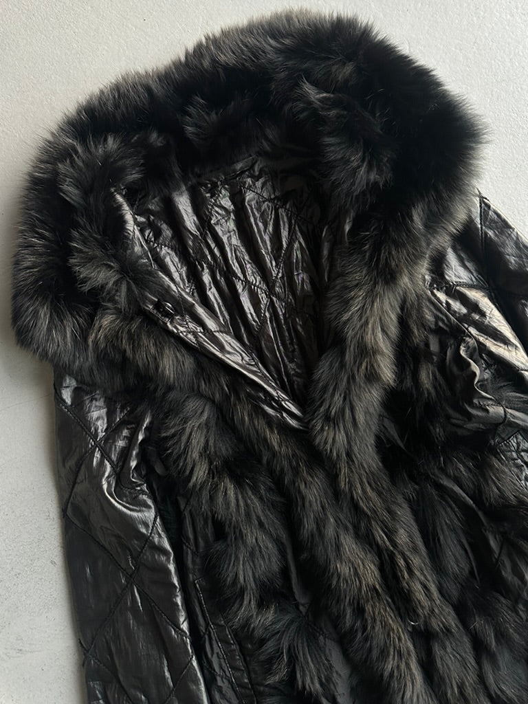 KANSAI YAMAMOTO IMPACT - 1990s REVERSIBLE QUILTED COAT WITH FOX FUR DETAILS
