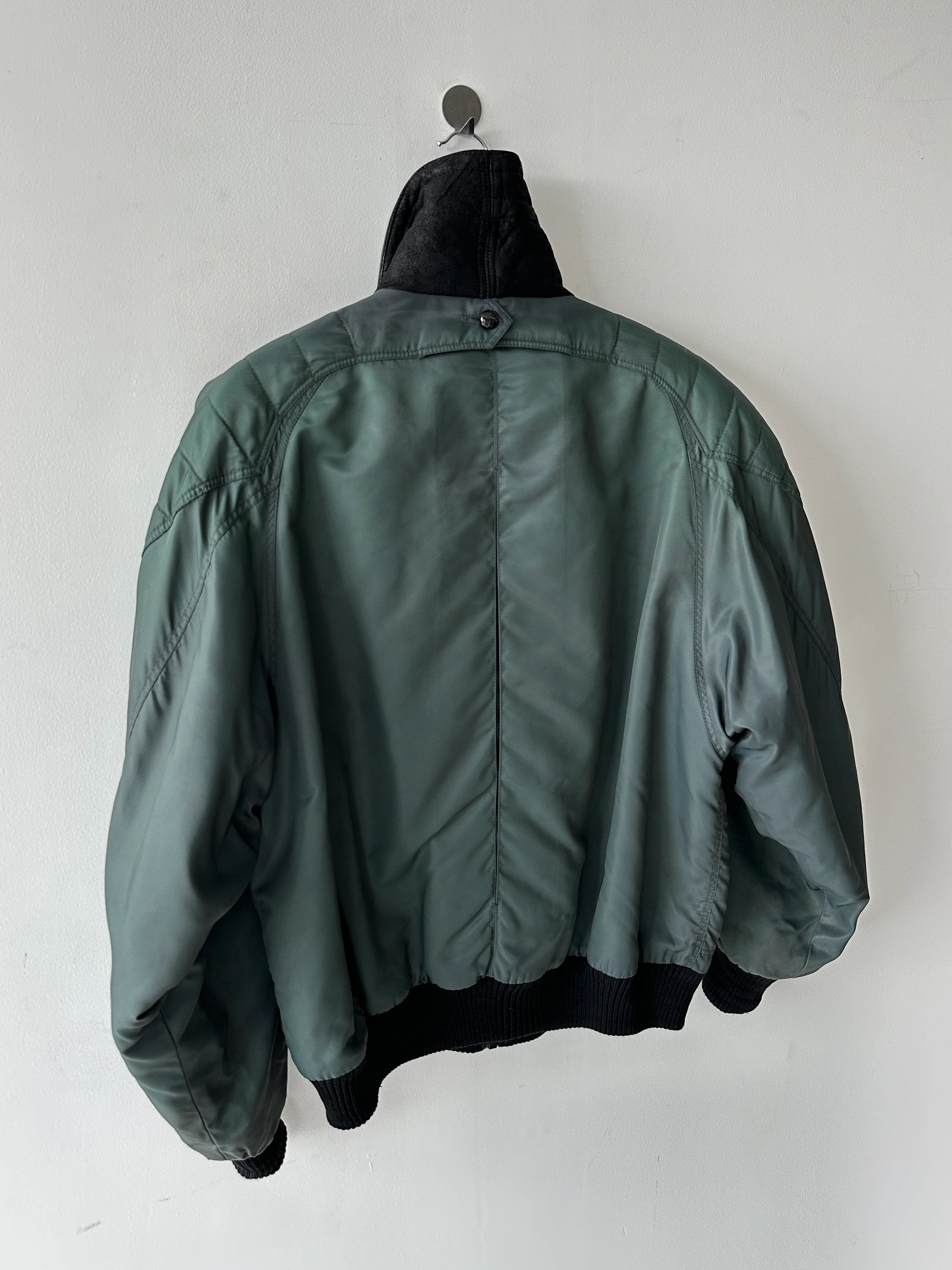ITALIAN LABEL - 1980s NYLON BOMBER JACKET WITH SHEARLING COLLAR