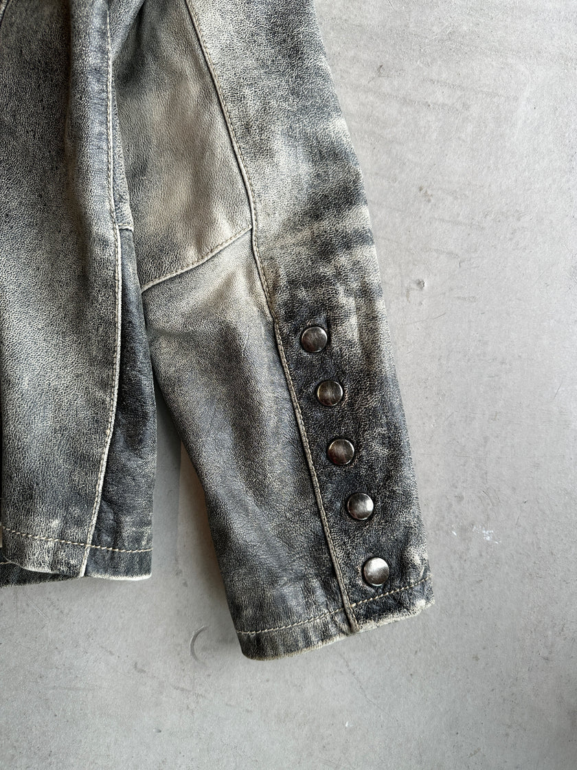 1990s DISTRESSED LEATHER CARGO JACKET