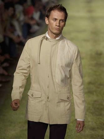 DIRK BIKKEMBERGS - S/S 2003 BELTED NECK JACKET WITH LEATHER FRONT PANEL