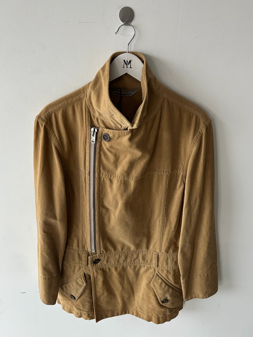 ISSEY MIYAKE WINDCOAT - 1980s ASYMMETRIC ZIP JACKET WITH MINI SKIRT LIKE PANEL