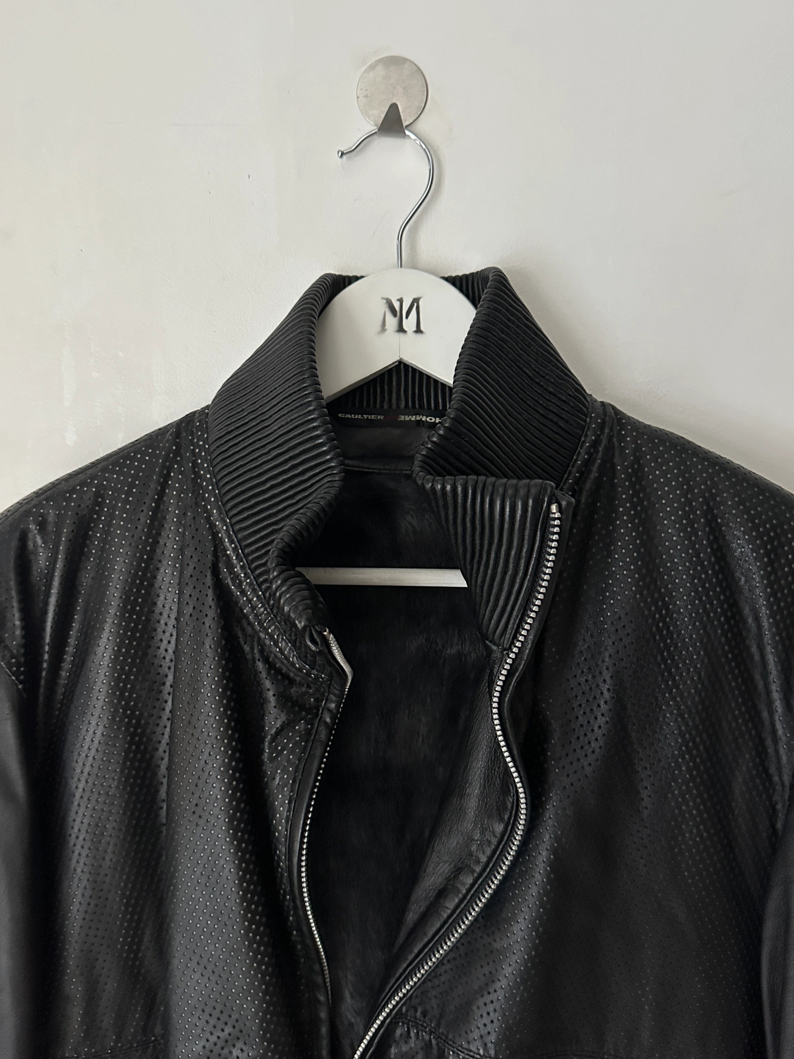 JEAN PAUL GAULTIER OBJET - 1990s PERFORATED LEATHER JACKET WITH ZIP OFF FUR LINING